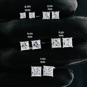 Moissanite Stud Earrings, Princess cut Diamond Earrings ,Screw Back/Push Back Earring,Earrings for Women, Princess Diamond Earrings for Gift