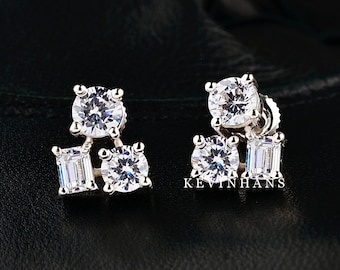 Pendientes de moissanita, pendientes de boda, pendientes con cierre de rosca o presión, pendientes para mujer, pendientes de diamantes de talla redonda para regalo, pendientes de oro.