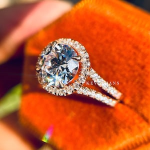 2 Ct Round Brilliant Cut Diamond Engagement Ring Round Cut Moissanite Ring For Women 14K Rose Gold Halo Ring Anniversary Ring Wedding Ring