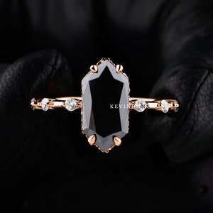 3.5 CT Dutch Marquise Solitaire Engagement Ring, 14K Rose Gold Black Dutch Marquise Moissanite Ring, Black Moissanite Hidden Halo Ring Gift
