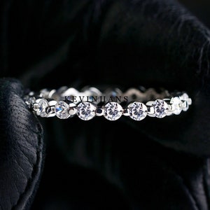 2.0 MM Round Cut Colorless Moissanite Wedding Band Minimalist Full Eternity Band Moissanite Diamond Ring Matching band Ring Set gift for her