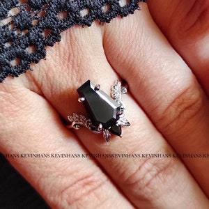 Vintage Art Deco Black Coffin Cut Moissanite Engagement Ring, 3.50 CT Coffin Shaped Black Diamond Ring For Women, Anniversary Coffin Ring
