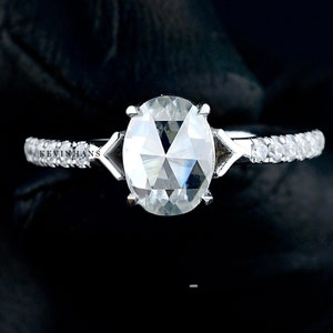 Ovale roosgeslepen verlovingsring, 1,53 kt ovale roosgeslepen moissanite diamanten trouwring, 14K witgouden roosgeslepen diamanten ring, ring voor vrouwen