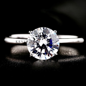 Round Brilliant Cut Moissanite Engagement Ring, 14K White Gold Solitaire Engagement Ring, Round Cut Diamond Soliatite Ring, Gift for her