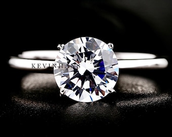 Round Brilliant Cut Moissanite Engagement Ring, 14K White Gold Solitaire Engagement Ring, Round Cut Diamond Soliatite Ring, Gift for her