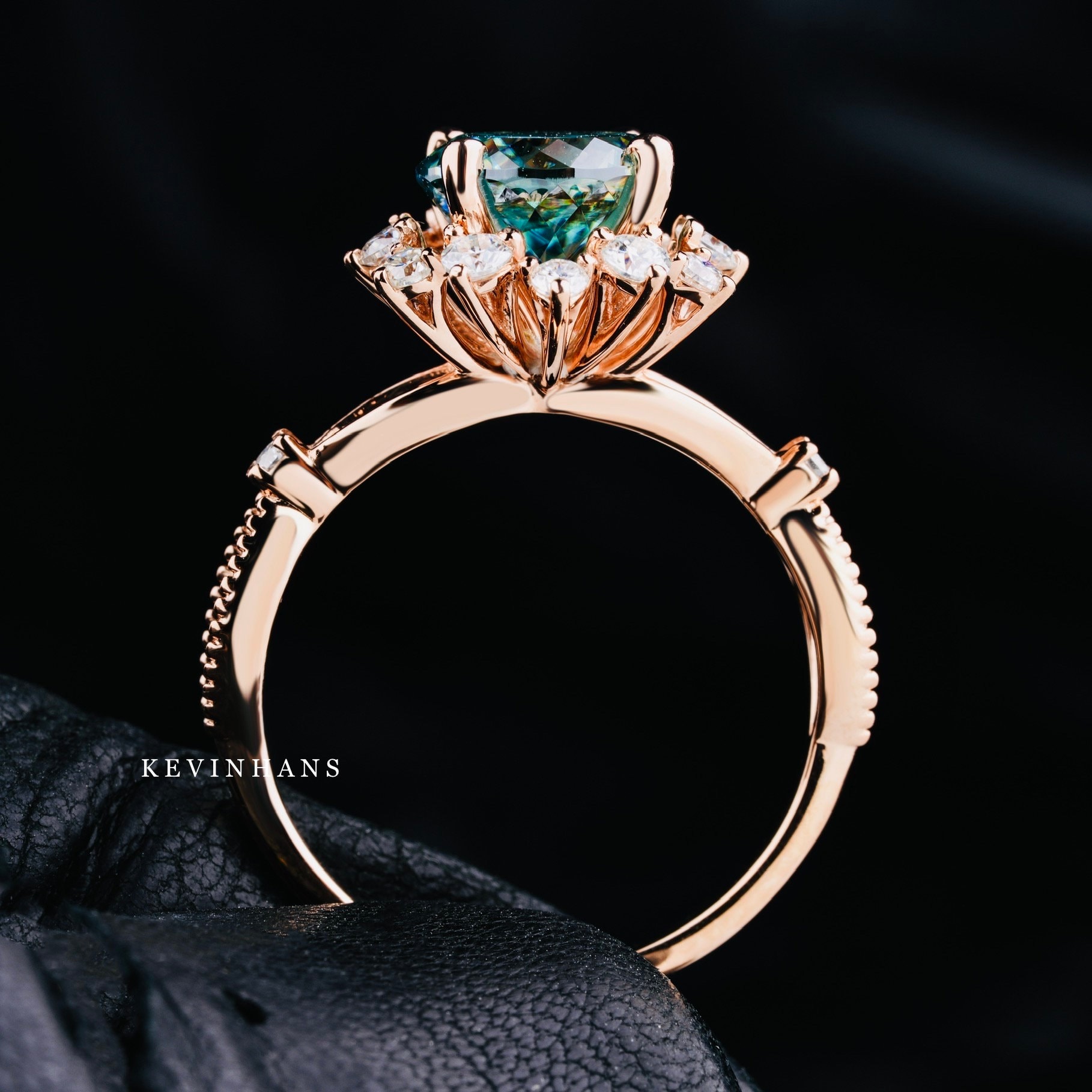 Antique 2.50 Ct Portuguese Cut Moissanite Engagement Ring 14K Rose Gold Halo Ring Floral Ring, Flower Ring For Women Anniversary Ring gift