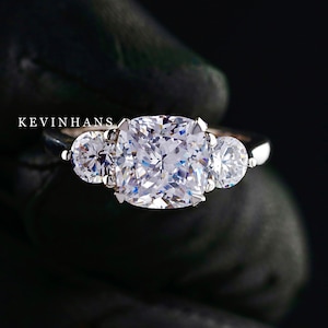 3.0 TCW Cushion Cut Colorless Moissanite Ring, 14k white gold engagement ring, Anniversary Gifts, Bridal Ring, High Set Ring, solitaire ring