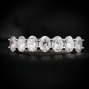 Oval Cut Eternity Band, Oval Cut Moissanite Diamond Band, 14K White Gold Oval Lab diamond Band, Seven Stone Ring, Eternity Wedding Band Ring