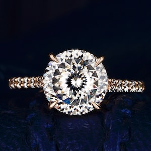 Bague ancienne en moissanite incolore coupe portugaise 4,0 carats, bague de fiançailles solitaire en or blanc 14 carats, cadeau bague halo de diamants taille portugaise