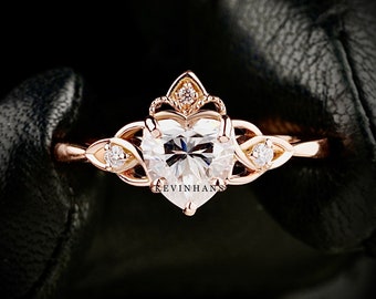 Moissanit Herz Ring, Herzform 6,5 mm Moissanit Ring, Verlobungsring, Versprechensring, Art-Deco-Ring, Ehering, Diamant Akzentring