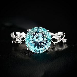 Antike 3.50 CT Portugieser Cut Blau Grün Moissanit Ring, Portugieser Cut Solitär Verlobungsring, 14K Weißgold portugiesischer Ring, Vintage