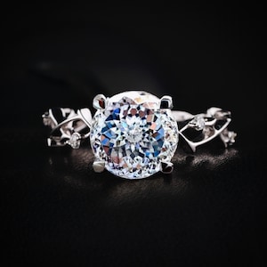 Antieke 4,0 CT Portugees geslepen kleurloze moissaniet ring, 14K witgouden solitaire verlovingsring, Portugees geslepen vintage ring, cadeau voor haar