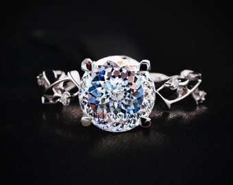 Antique 4.0 CT Portuguese Cut Colorless Moissanite Ring, 14K White Gold Solitaire Engagement Ring, Portuguess Cut Vintage Ring,Gift for Her