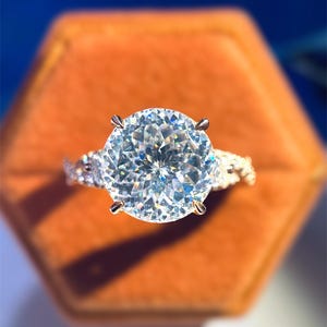 3.0 ct Portuguese Cut Moissanite Engagement Ring, 14K Rose Gold Twist band Three Stone Diamond Ring For Women Diamond Ring Anniversary Ring