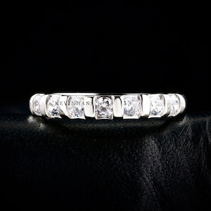 Half Bezel Set 3.00 mm  Round Colorless Moissanite Eternity Wedding Band, 1.0 CT Seven Stone Diamond Ring For Women, Lab Grown Diamond Ring