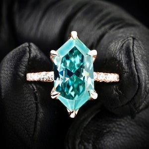 3.5 CT Dutch Marquise Blue Green Moissanite Ring, 14K Rose Gold Dutch Marquise Solitaire Ring For Women, Dutch Marquise Moissanite Ring Gift