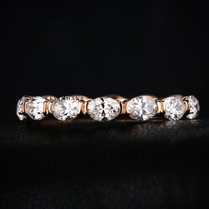 East West Oval Cut Moissanite Diamond Wedding Band, Oval Cut Eternity Band, 14K Rose Gold Band, Half bezel Set Ring, Matching Band Love Ring