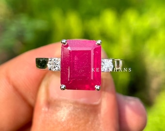 10K White Gold Natural Pink Ruby Engagement Ring, Anniversary Ring, Wedding Ring, Gift For Her