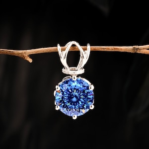 5.5 CT Portugieser Cut Moissanite Diamant Anhänger 10K / 14K / 18K Solid Gold Sapphire blau Moissanite Anhänger für Frauen Halo Anhänger Blauer Diamant