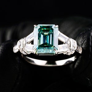 2.5ct Moissanite Verlobungsring, 14K Weißgold Blau Grün Smaragd Moissanite Ring Für Frauen Antique Smaragd Solitaire Ring