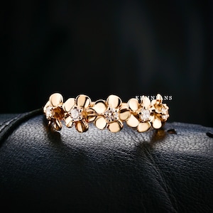 Vintage Flower Ring, Round Cut Moissanite Diamond Wedding Band, Floral Ring, Rose Ring, 14K Rose Gold Ring, Diamond Ring Gift for her Love