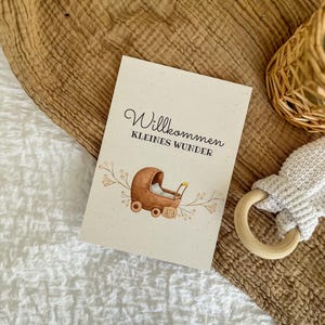 Willkommen kleines Wunder Karte Geburt Geschenk Baby Kinderwagen