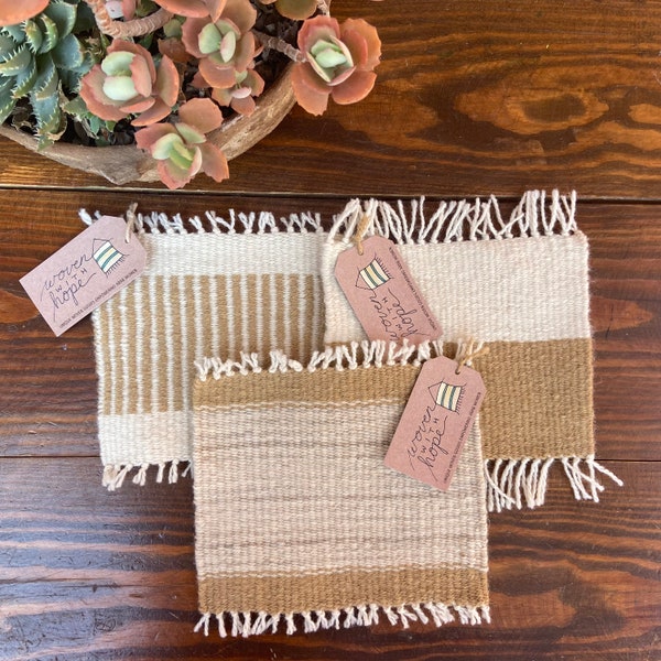 Handwoven Trivet - Fair Trade Gift - Ethical, Boho Table Decor - Candle or Plant Mat - Made by Women in North Africa - Neutral Table Decor