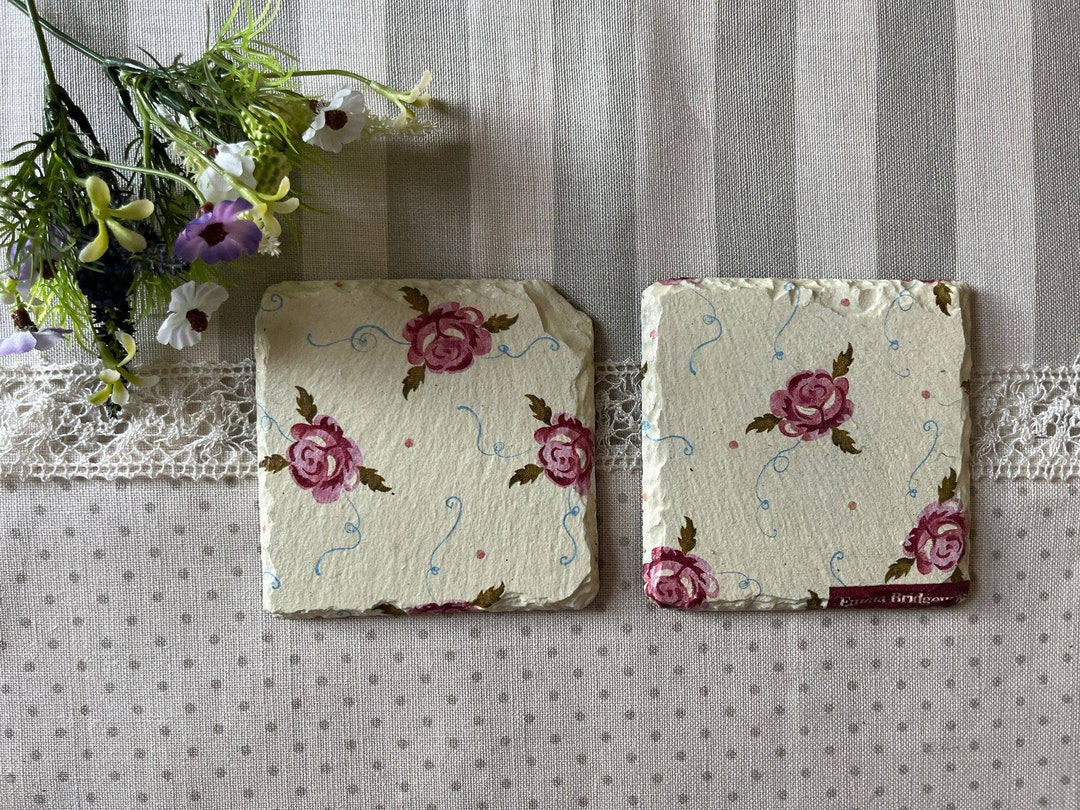 Tiny Rose Beautiful Set of Slate Coasters/placemats Inspired by Emma