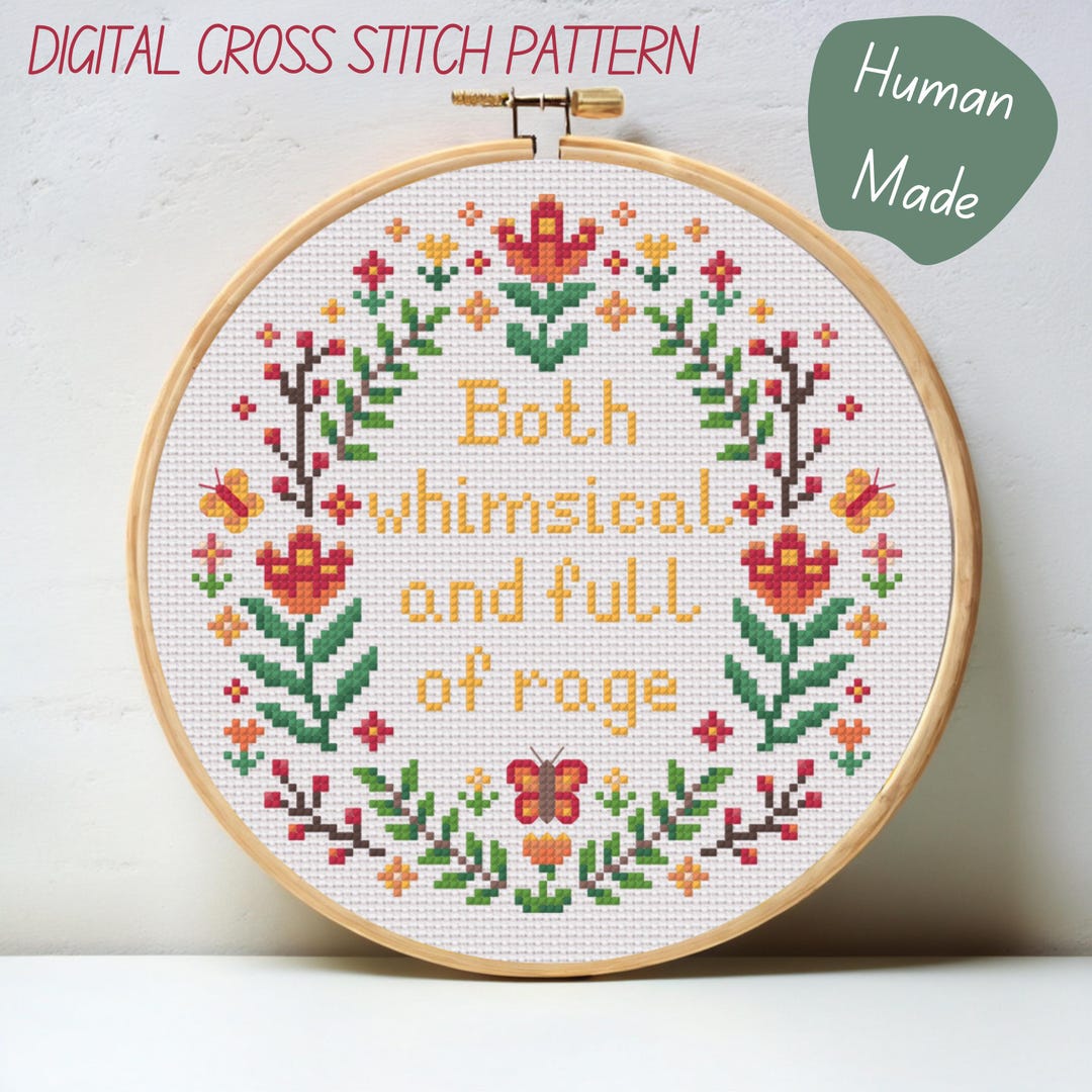 Floral Quote Cross Stitch Pattern | Whimsical Rage Embroidery PDF ...