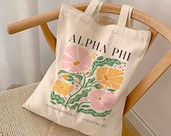 ALPHA PHI Tote Bag with Pink Boho Floral Pattern | APHI Tote, Sorority Merch, Market Bag, Bid Day 2025, Initiation Gift