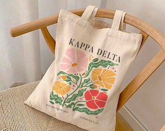 KAPPA DELTA Stoffbeutel mit rosa Boho Blumenmuster | Kaydee Tote, Sorority Merch, Accessoire, Bid Day 2025, Großes, Kleines Geschenk