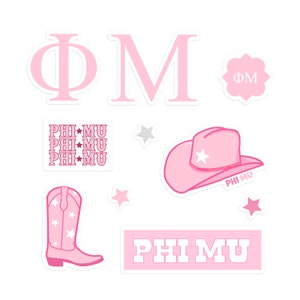 PHI MU Sorority Sticker Pack Cowboy rosa per laptop, Bid Day 2025, Big Little Gift, Rush Merch, cancelleria