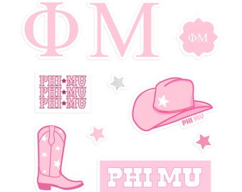 PHI MU Sorority Sticker Pack Pink Cowboy for Laptops, Bid Day 2025, Big Little Gift, Rush Merch, Stationery