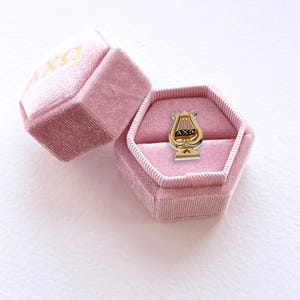 Samt-Abzeichen-Box für ALPHA CHI OMEGA Schwesternschaft | Axo Schwesternschaft Geschenk | Einweihungsgeschenk | Bid Tag 2025 | Großes/Kleines Geschenk | Alpha Chi O Gegenwart