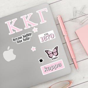 KAPPA KAPPA GAMMA Pink Butterfly Sticker Pack | Bid Day, Rush Merch 2024, Big Little Gift, Laptops, Stationery