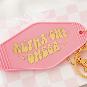 ALPHA CHI OMEGA Retro Motel Keychain with Gold Vinyl Foil | Bid Day 2025, Big Little Gift, Rush Merch