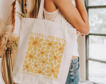 GAMMA PHI BETA Yellow Floral Tote Bag | Gphi Tote, Sorority Merch, Sorority Tote, Bid Day 2025, Initiation Gift