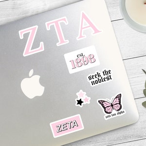 ZETA TAU ALPHA Sorority Sticker Pack rosa per laptop, Bid Day 2024, piccolo grande regalo, Rush Merch