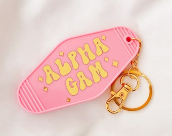 ALPHA GAMMA DELTA Retro Motel Keychain with Gold Vinyl Foil | Bid Day 2025, Big Little Gift, Rush Merch, Agd Gift