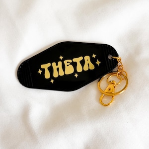 KAPPA ALPHA THETA Retro Motel Keychain with Gold Vinyl Foil | Bid Day 2025, Big Little Gift, Rush Gift, Merch