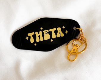 KAPPA ALPHA THETA Retro Motel Keychain with Gold Vinyl Foil | Bid Day 2025, Big Little Gift, Rush Gift, Merch