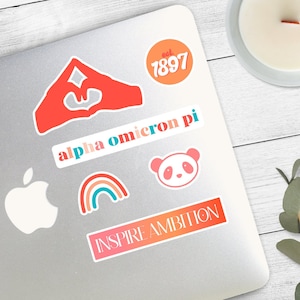 Pacchetto adesivi ALPHA OMICRON PI retrò per Bid Day, merchandising Sorority Rush 2025, piccolo grande regalo, cancelleria, decorazioni per laptop