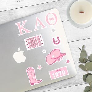 Pacchetto adesivi rosa Cowgirl KAPPA ALPHA THETA, lettere della confraternita, Bid Day Merch 2025, piccolo grande regalo, cancelleria