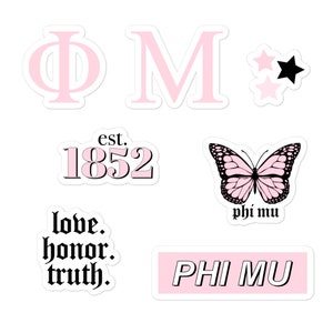 PHI MU Sorority Sticker Pack Pink for Laptop, Bid Day 2025, Big Little Gift, Rush Merch, Stationery