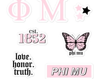 PHI MU Sorority Sticker Pack Pink for Laptop, Bid Day 2025, Big Little Gift, Rush Merch, Stationery
