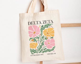 DELTA ZETA Tote Bag with Pink Boho Floral Pattern | DZ Tote, Sorority Merch, Big Little Reveal, Bid Day, Initiation Gift