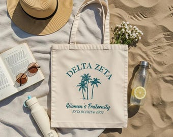 DELTA ZETA Preppy Palm Tote Bag | DZ Tote, Sorority Merch, Initiation Present, Bid Day, Gift, Deezee