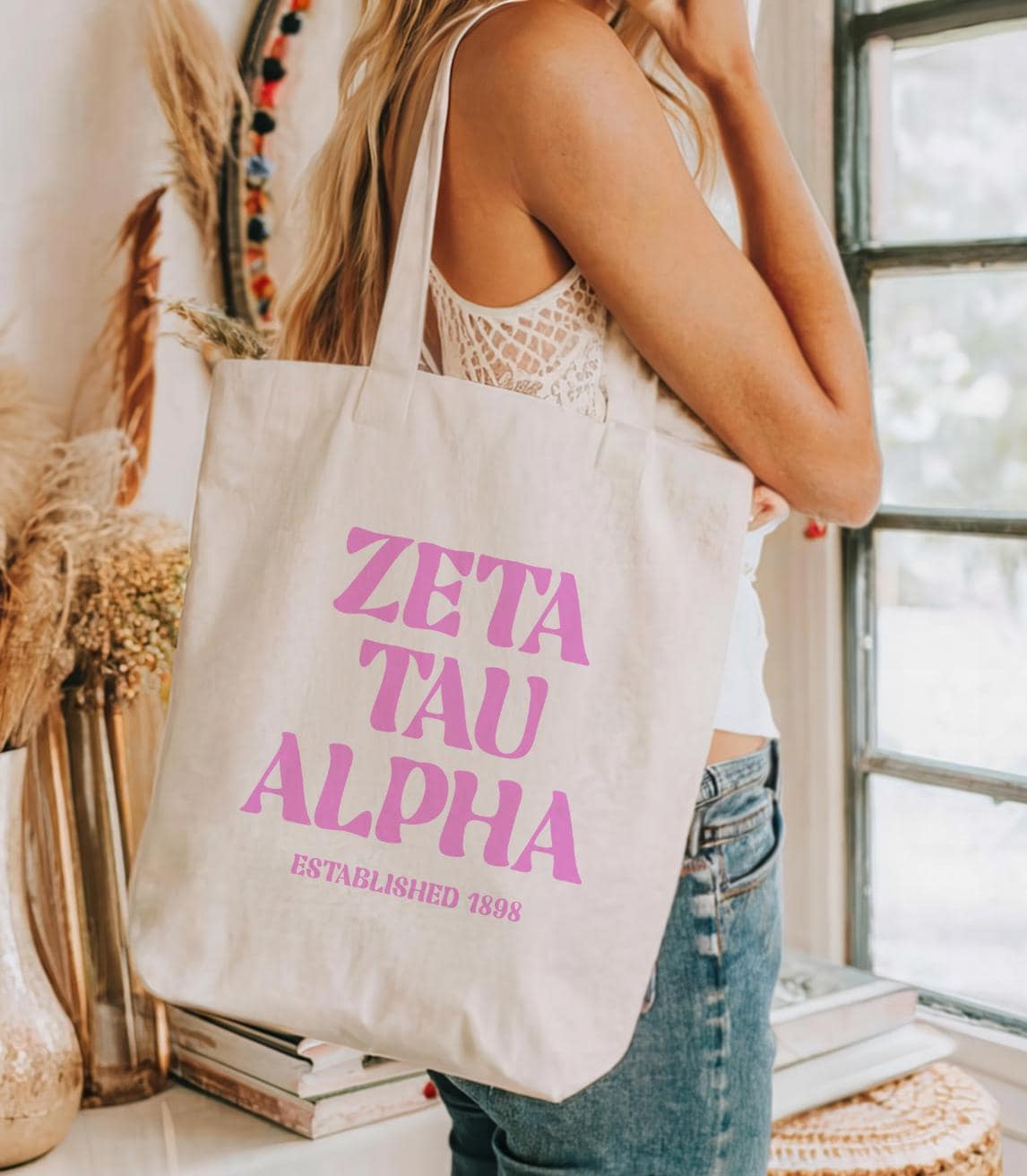 ZETA TAU ALPHA Tote Bag | Zta Tote, Sorority Merch, Canvas Bag
