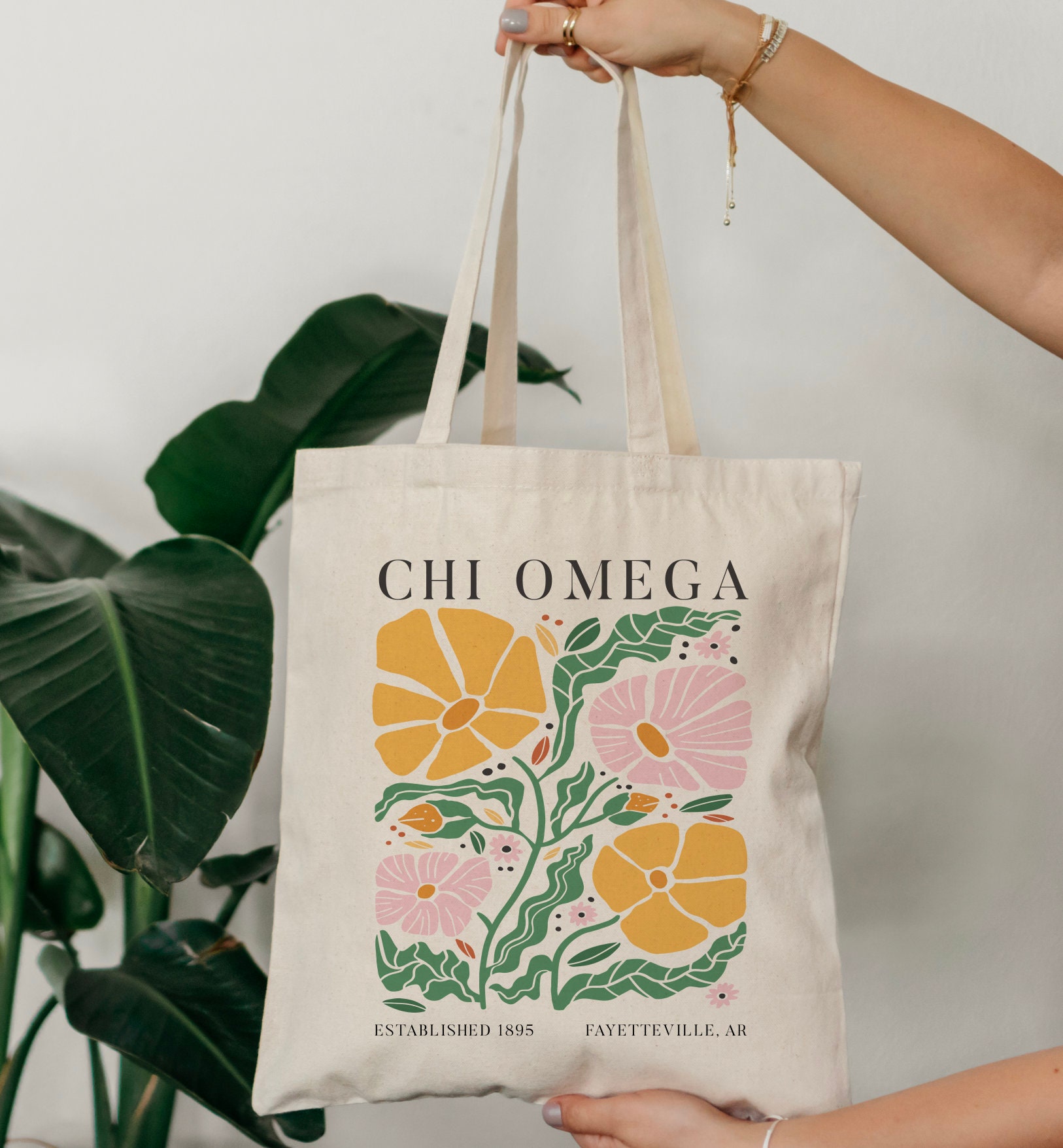 CHI OMEGA Tote Bag With Boho Floral Pattern | Chi O Tote, Sorority ...