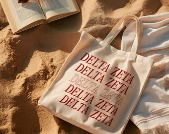 DELTA ZETA Tote Bag in Red | DZ Tote, Sorority Merch, Canvas Bag, Bid Day, Initiation Gift Idea